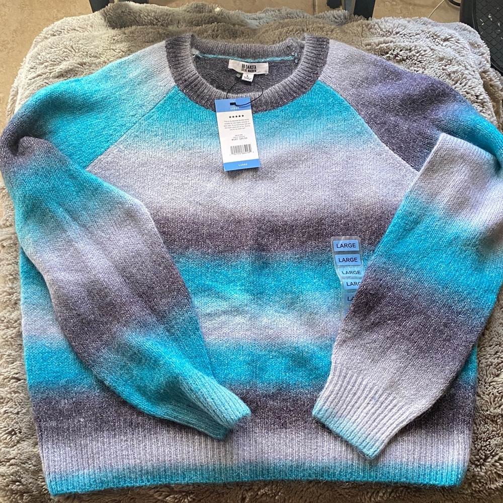 BB Dakota by Steve Madden Men's Teal and Gray Crewneck Sweater